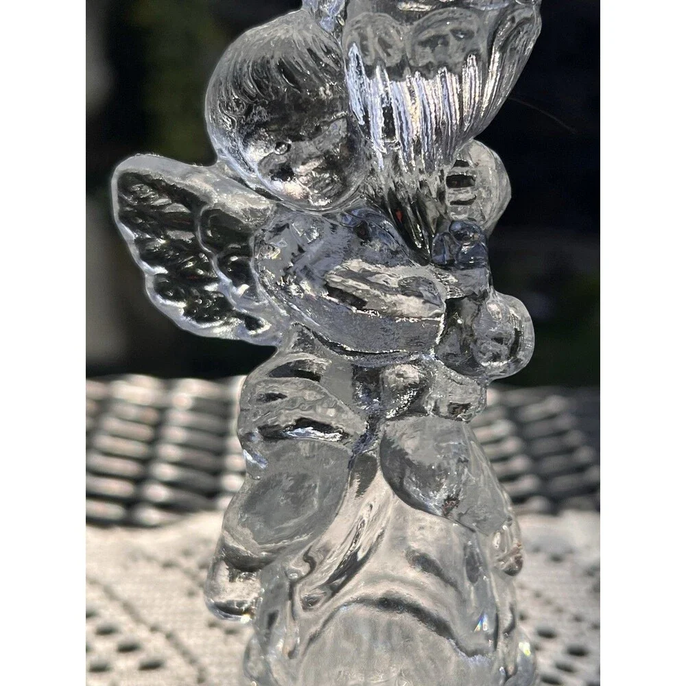 Vintage Clear Glass Angel Candle Holders Pair Praying Angel/ Cherub Candlsti